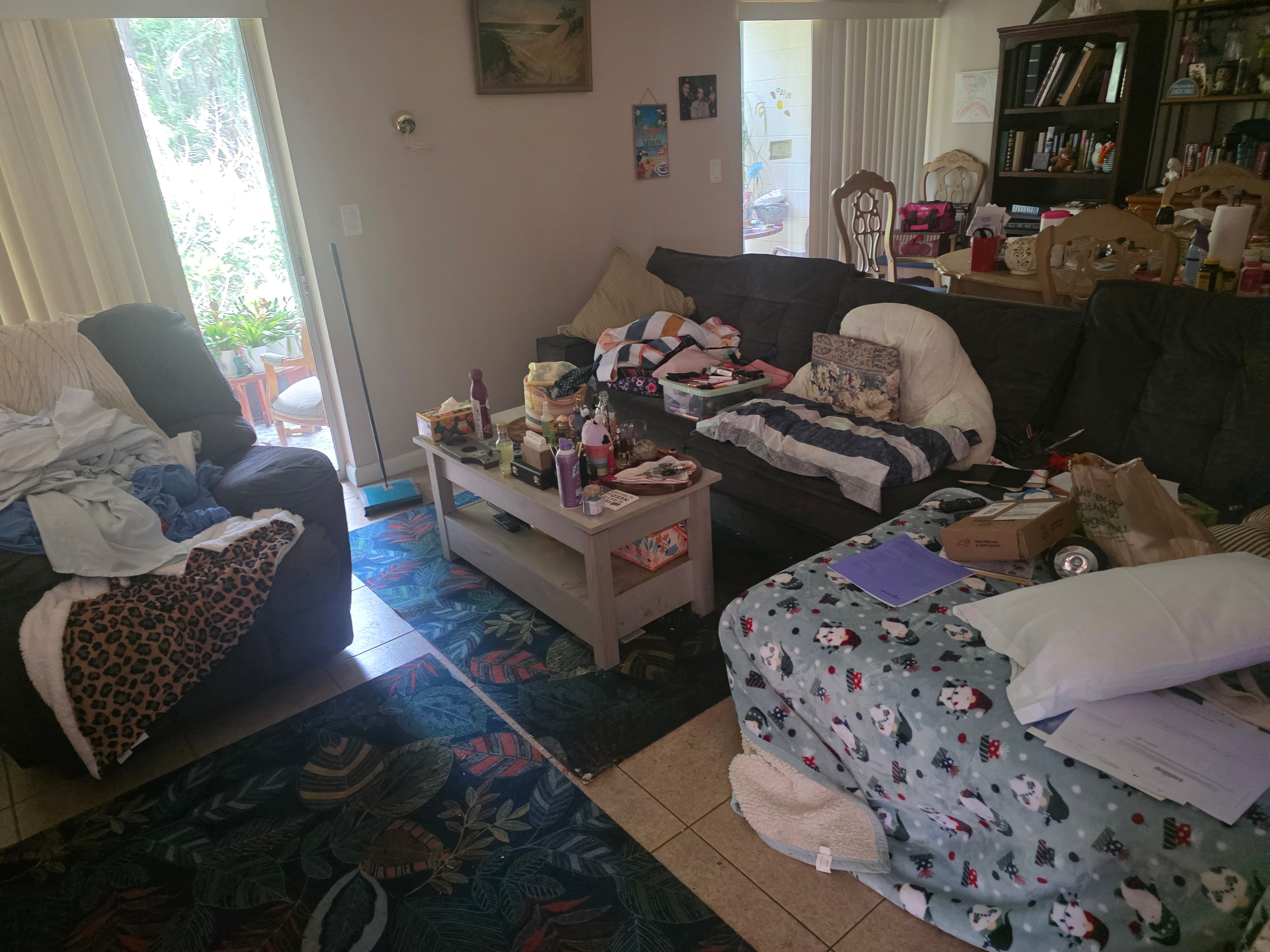 Cluttered client living room before a Select Home Cleaning reset